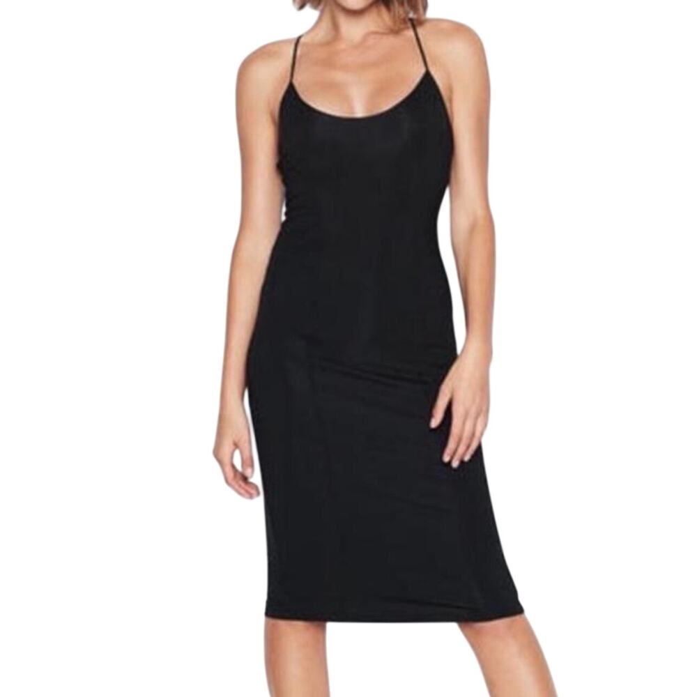 Victoria's Secret Black Maxi Dress Strappy Criss Cross Minimalist Slip Dress M